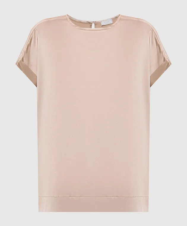 Peserico Brown silk top with monil chain