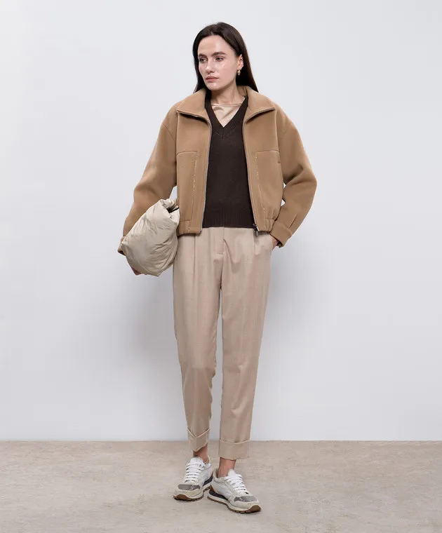 Peserico Brown silk top with monil chain
