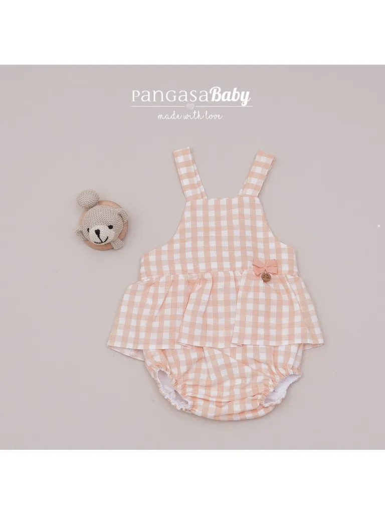 Peto en tela Pangasa para niña cuadros melocotón