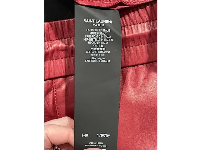 SAINT LAURENT Camiseta corta.Cuero L Internacional Roja 