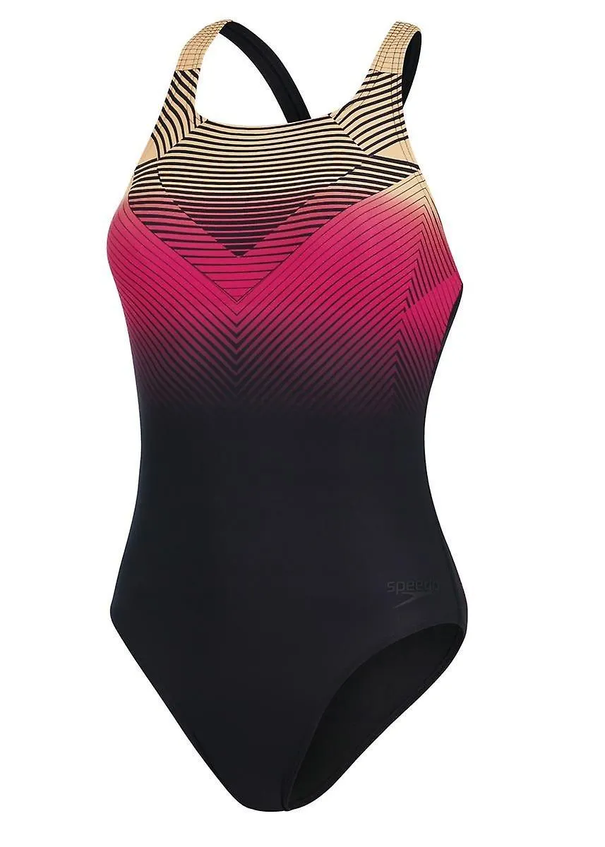 SPEEDO DIGITAL PLACEMENT MEDALIST SWIMSUIT  BLACK/ PAPAYA PUNCH/ MAGENTA  WOMENS
