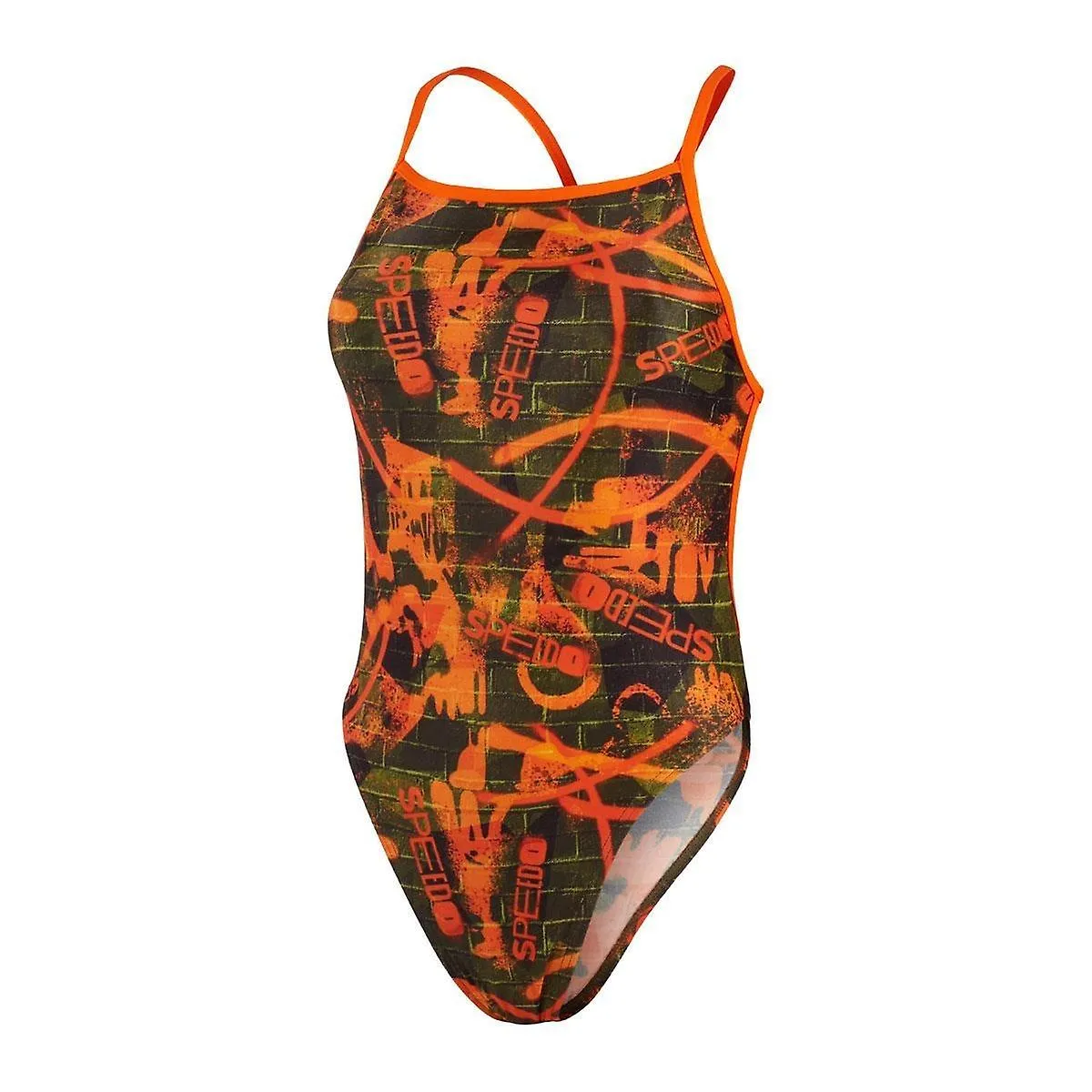 SPEEDO WALL SPRAY ALLOVER VBACK SWIMSUIT  SALSO/ BLACK/ OLIVE  GIRLS