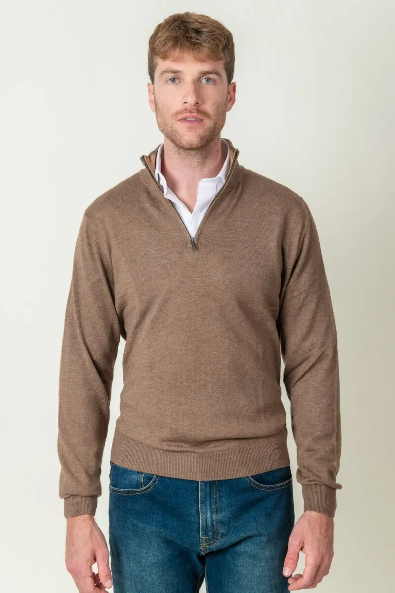 SWEATER LANA MERINO MEDIO CIERRE  TOSTADO