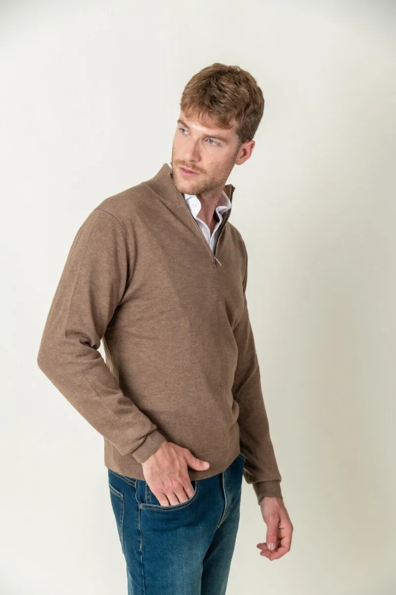 SWEATER LANA MERINO MEDIO CIERRE  TOSTADO
