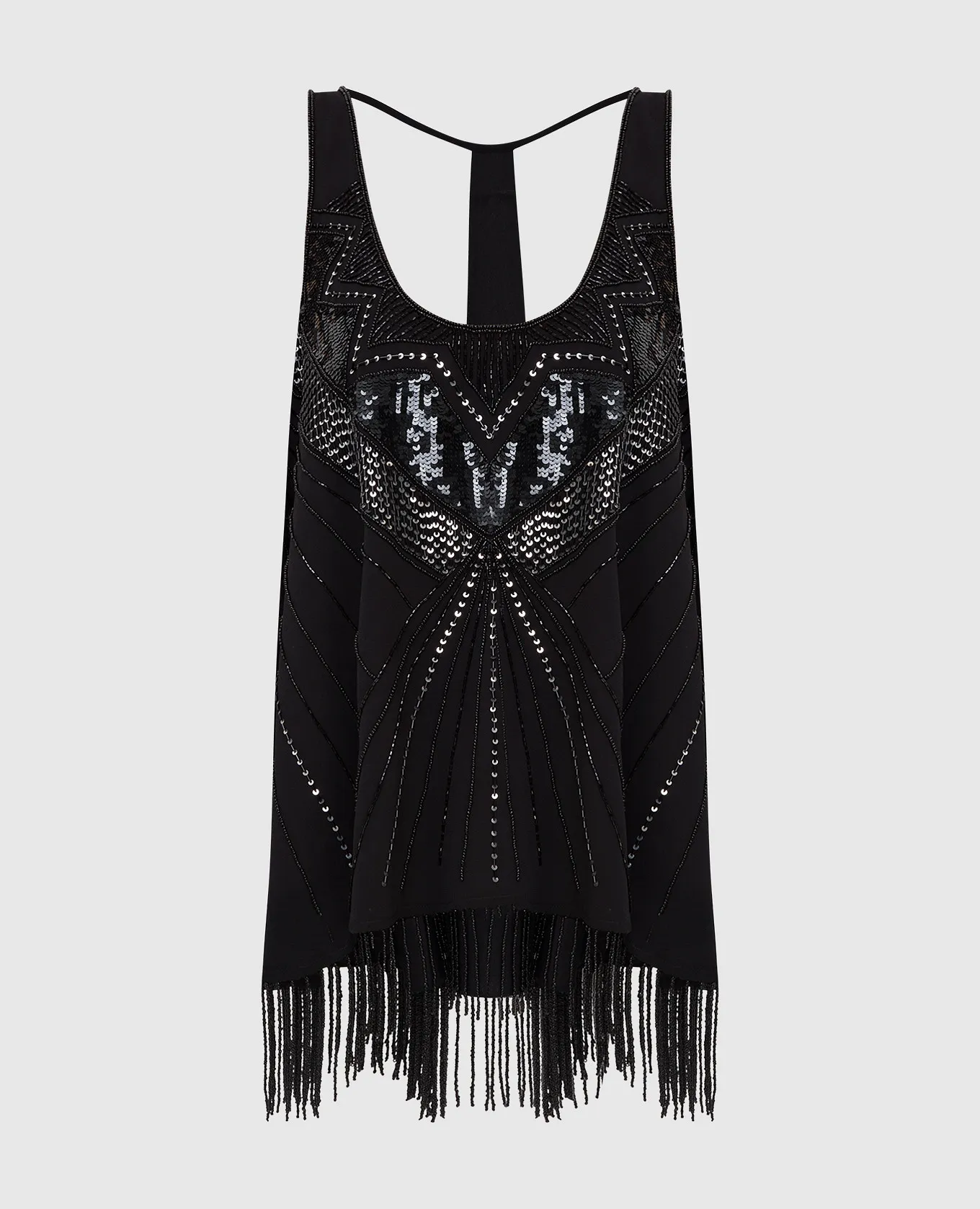 Twinset Black top with embroidery and fringes