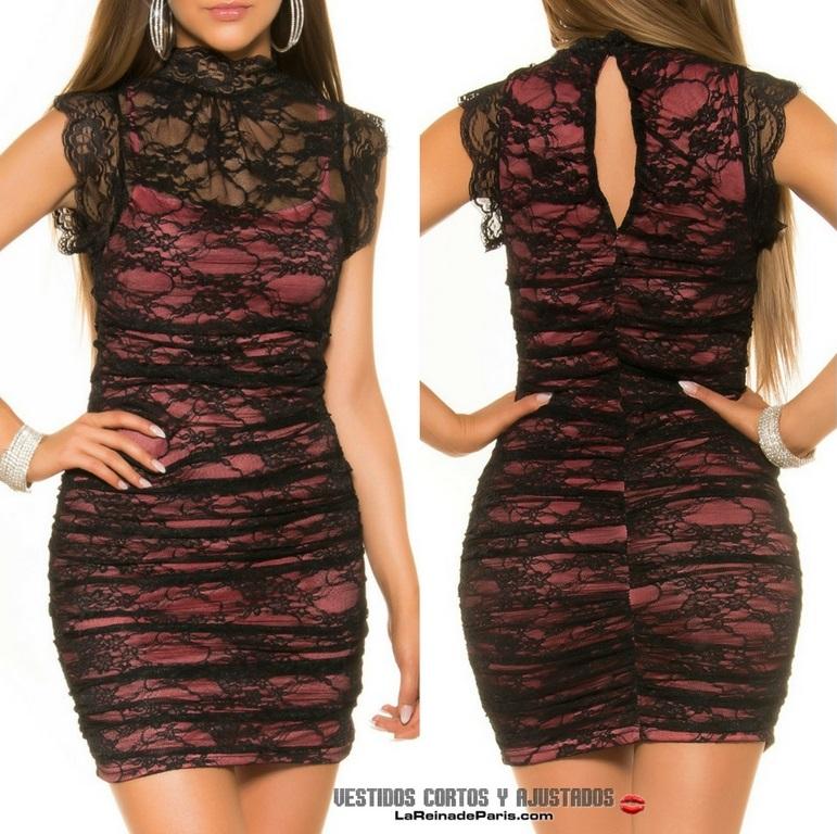Vestido 2 en 1 con encaje negro y coral