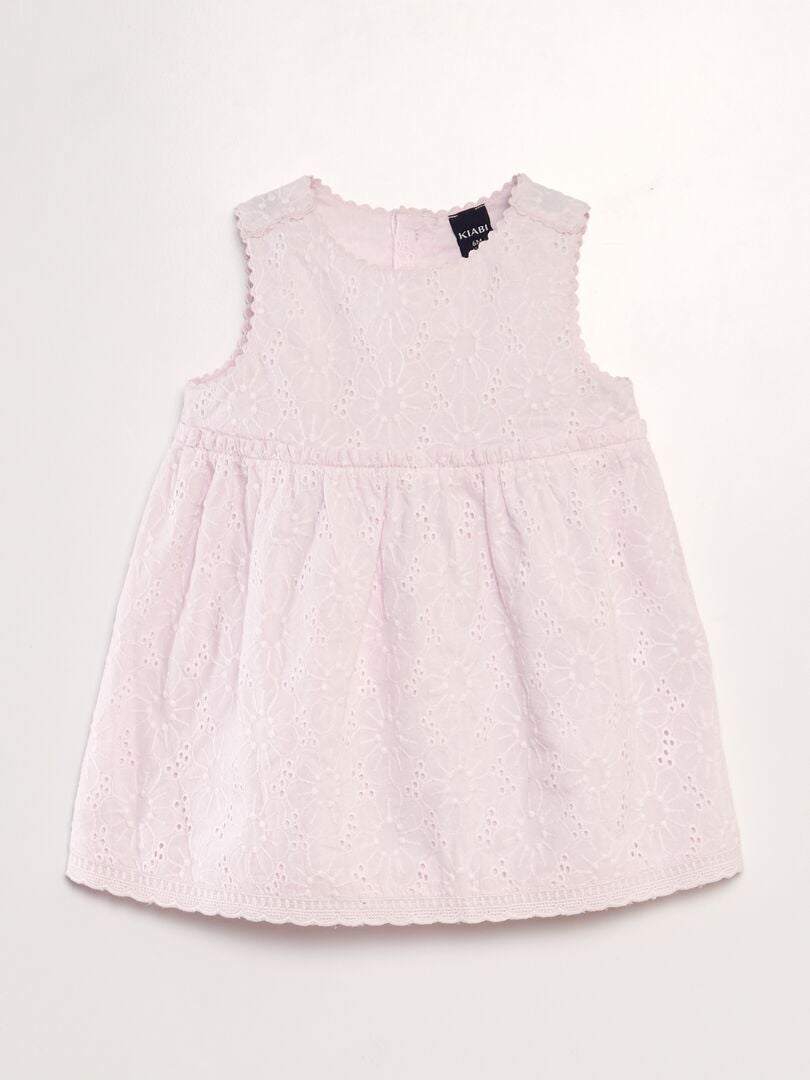 VESTIDO CON BORDADO INGLéS  ROSA
