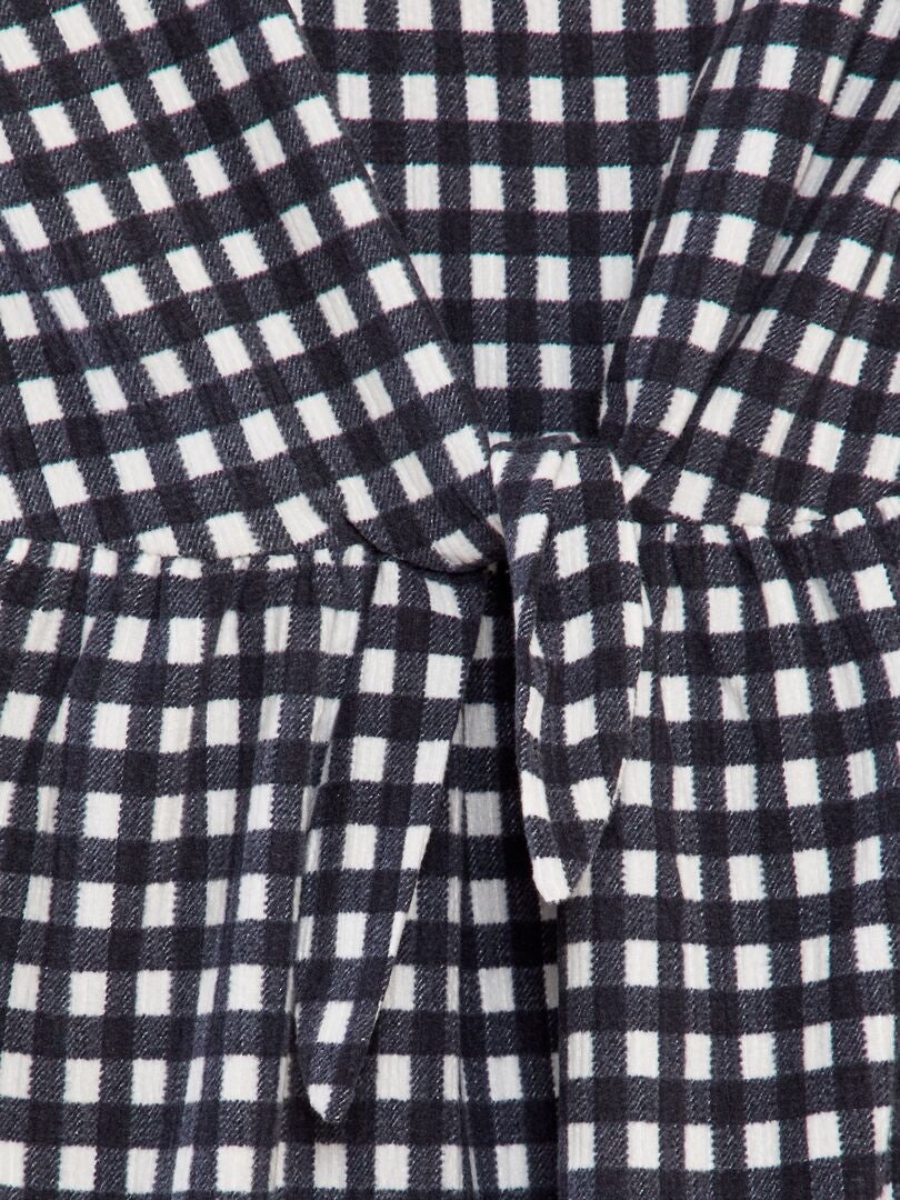 VESTIDO CON MOTIVO Y CINTAS ANUDABLES EN LA CINTURA  NEGRO