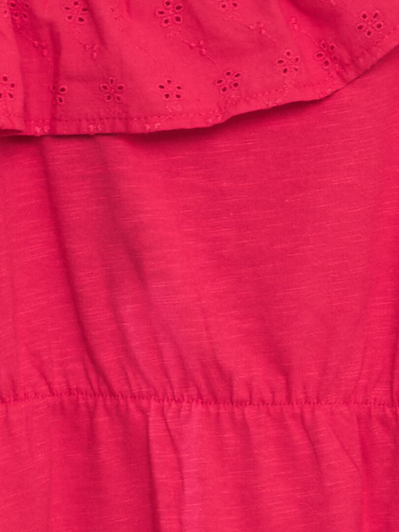 VESTIDO CON VOLANTE EN EL CUELLO DE BORDADO INGLéS  ROSA