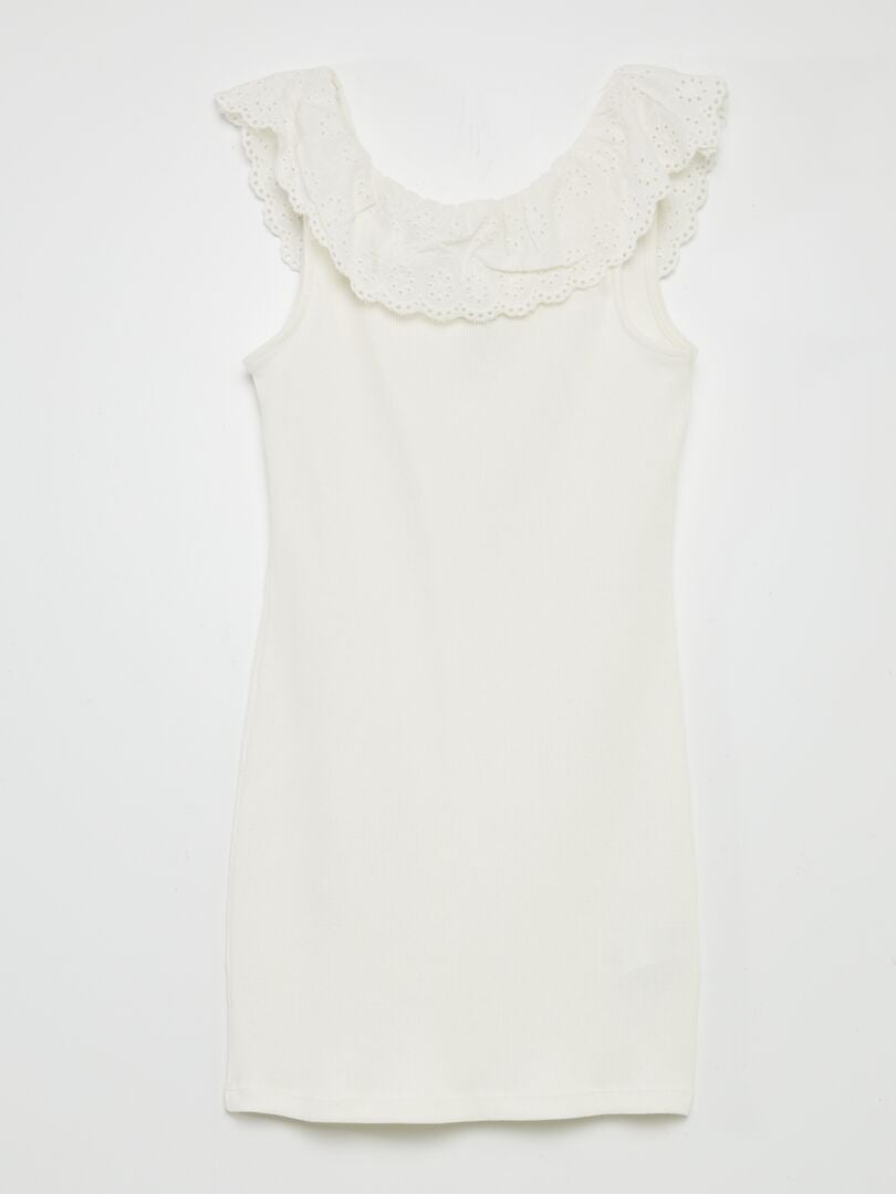 VESTIDO DE CANALé CON CUELLO BORDADO AMPLIO  BLANCO