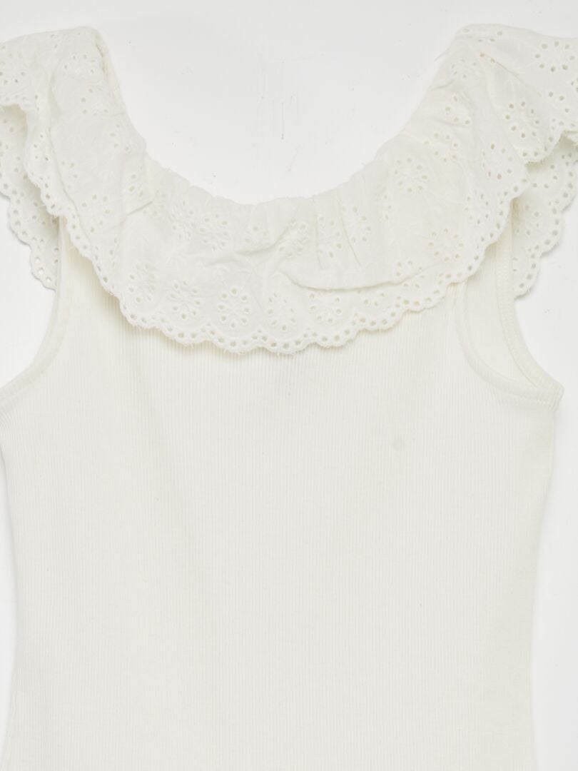 VESTIDO DE CANALé CON CUELLO BORDADO AMPLIO  BLANCO
