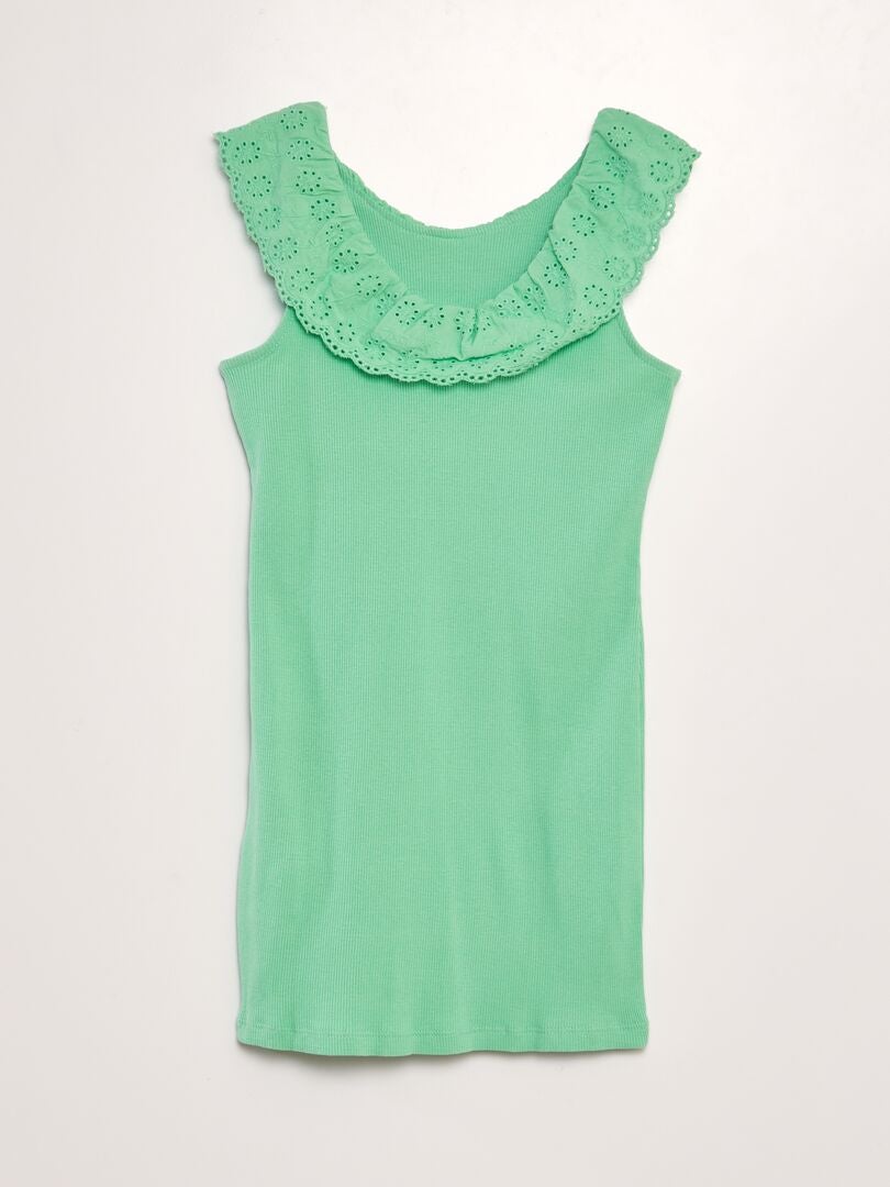 VESTIDO DE CANALé CON CUELLO BORDADO AMPLIO  VERDE