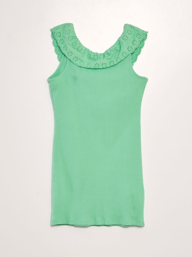 VESTIDO DE CANALé CON CUELLO BORDADO AMPLIO  VERDE