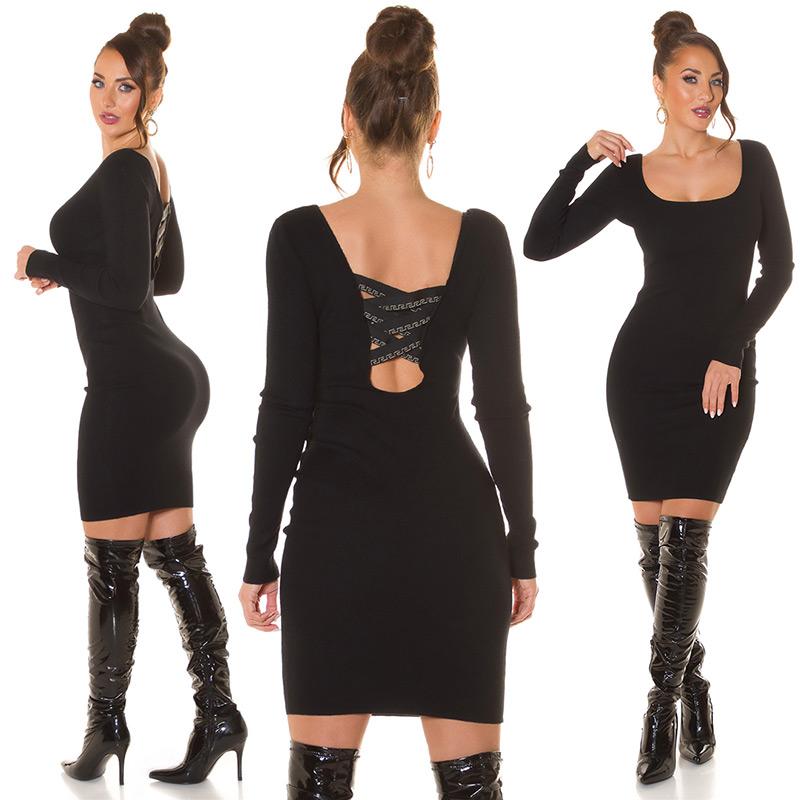 Vestido de punto fino ajustado Negro