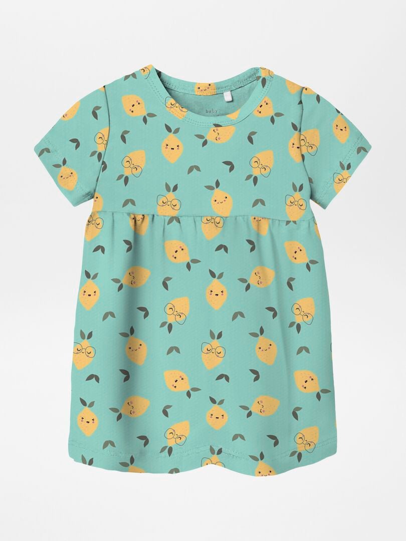 VESTIDO EVASé CON ESTAMPADO  AZUL