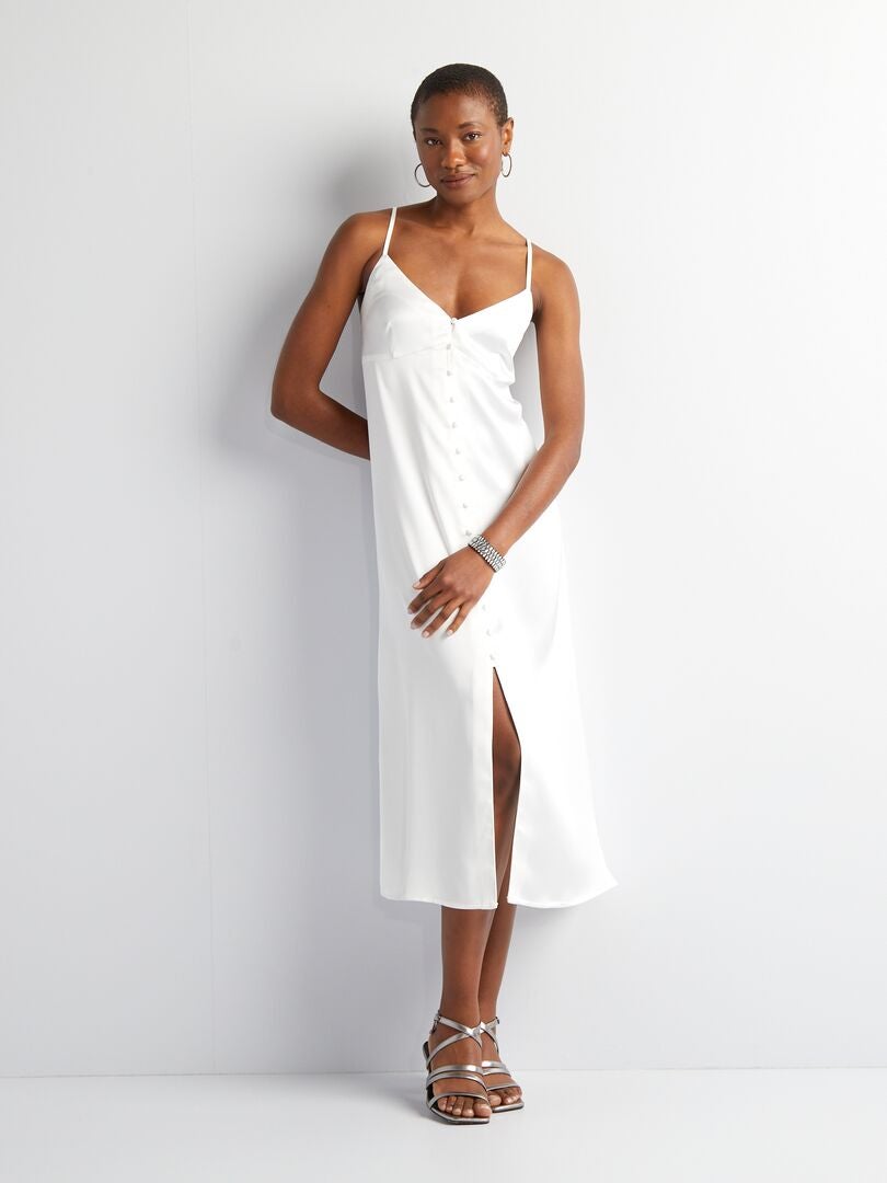 VESTIDO SATINADO CON CIERRE DE BOTONES  BLANCO