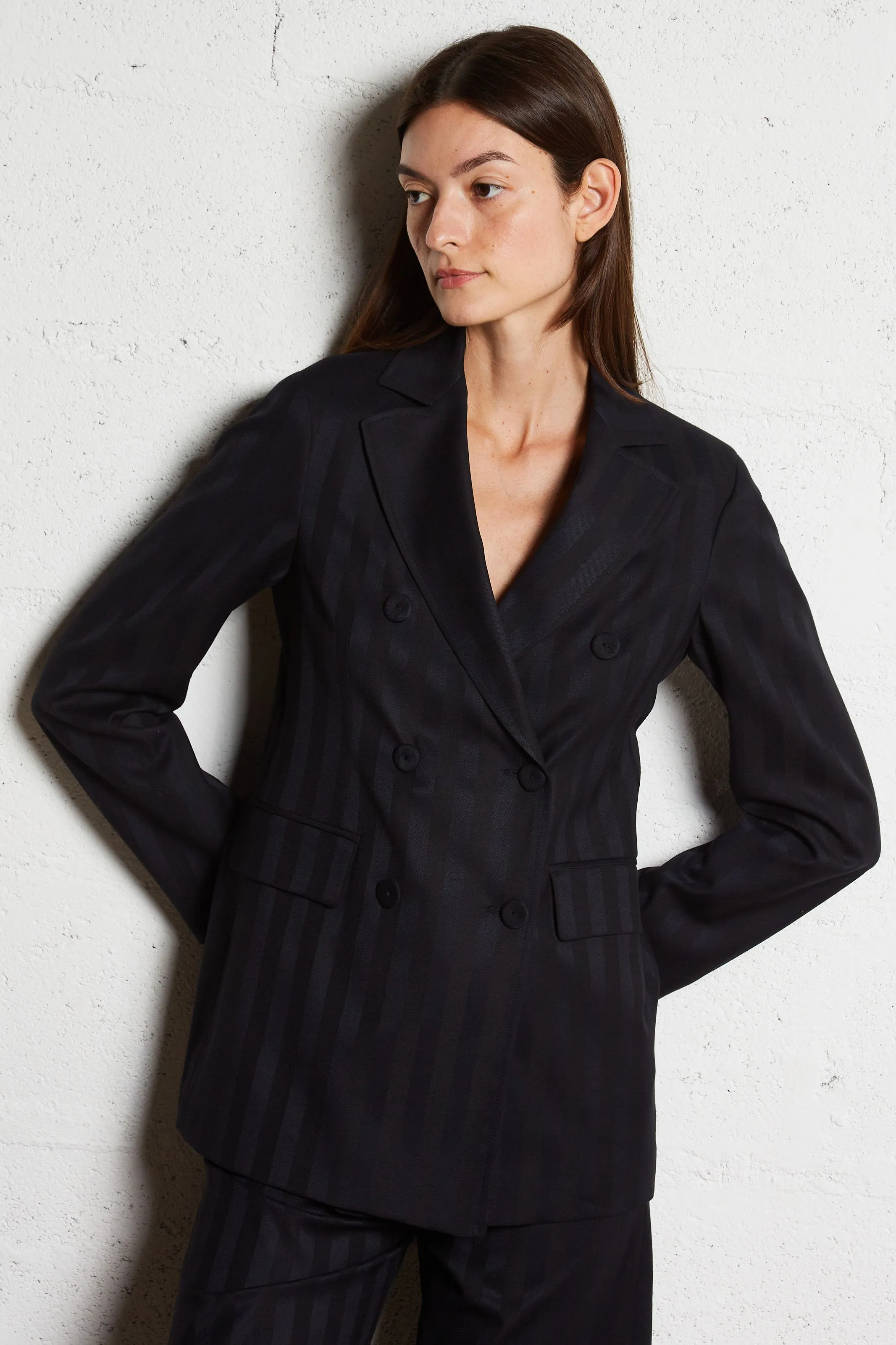 VITALO  CHAQUETA DE TRAJE RECTA A RAYAS EN AZUL