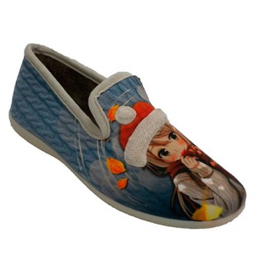 Zapatilla mujer invierno cerrada niña con gorro y bufanda Aguas nuevas en azul